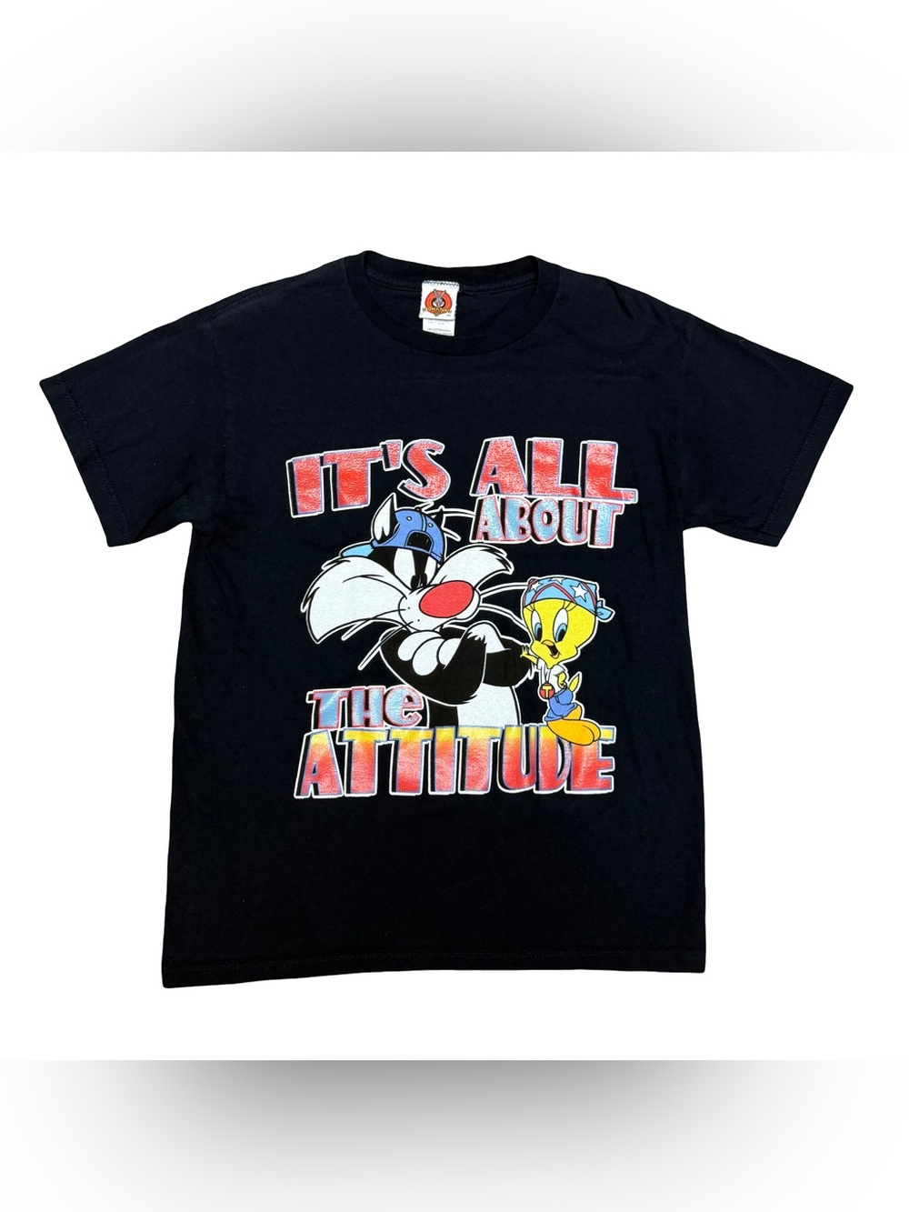 VTG Looney Tunes It’s All About the Attitude Sylvester Tweety T-Shirt Navy Small